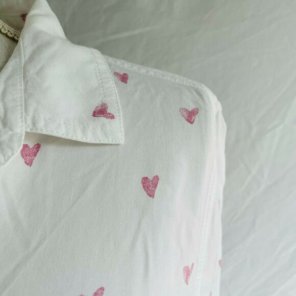 BeachLunchLounge Alanna Button Down Heart Print Long Sleeves White Viscose M - Picture 5 of 10